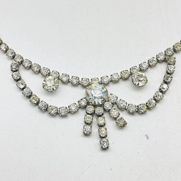 D VERS NY Rhinestone Necklace Graduated Crystal Drop Silver Tone Bridal Evening - Picture 3 of 10